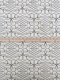 White Chocolate/Black 100% Cotton Meandering Scrolls Print Canvas 54W