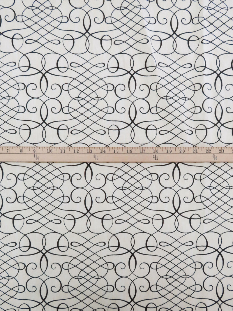 White Chocolate/Black 100% Cotton Meandering Scrolls Print Canvas 54W