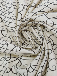White Chocolate/Black 100% Cotton Meandering Scrolls Print Canvas 54W