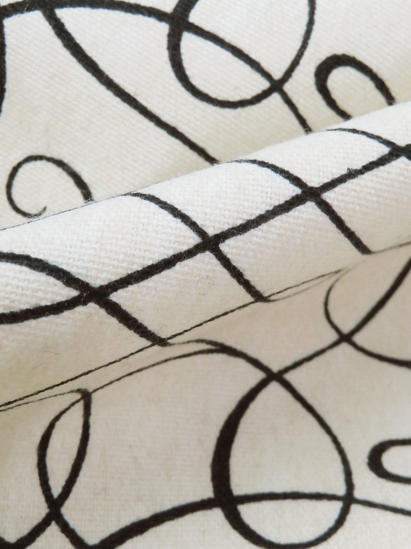 White Chocolate/Black 100% Cotton Meandering Scrolls Print Canvas 54W