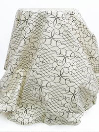 White Chocolate/Black 100% Cotton Meandering Scrolls Print Canvas 54W