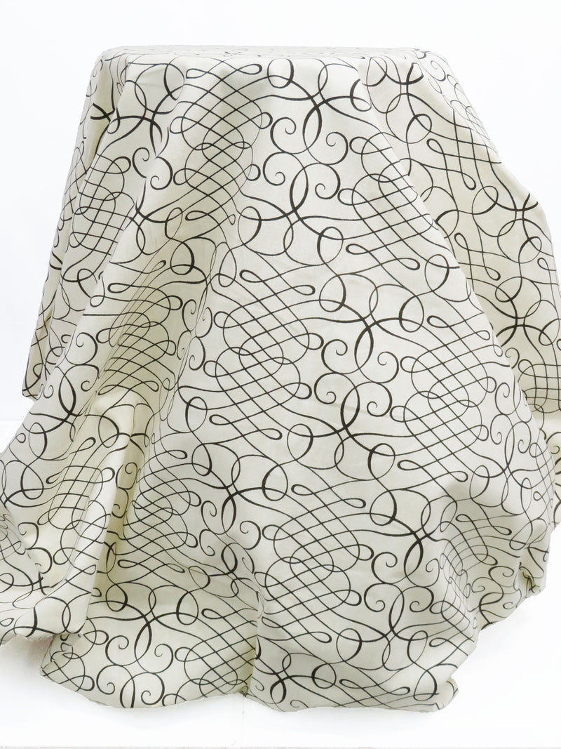 White Chocolate/Black 100% Cotton Meandering Scrolls Print Canvas 54W