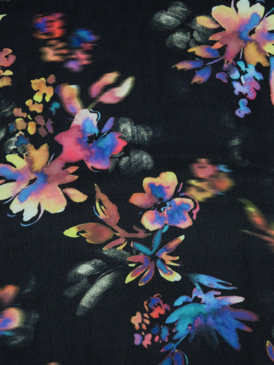 Black/Lemon/Pumpkin/Multi 100% Rayon Blurred & Watercolor Floral Print Georgette 50W