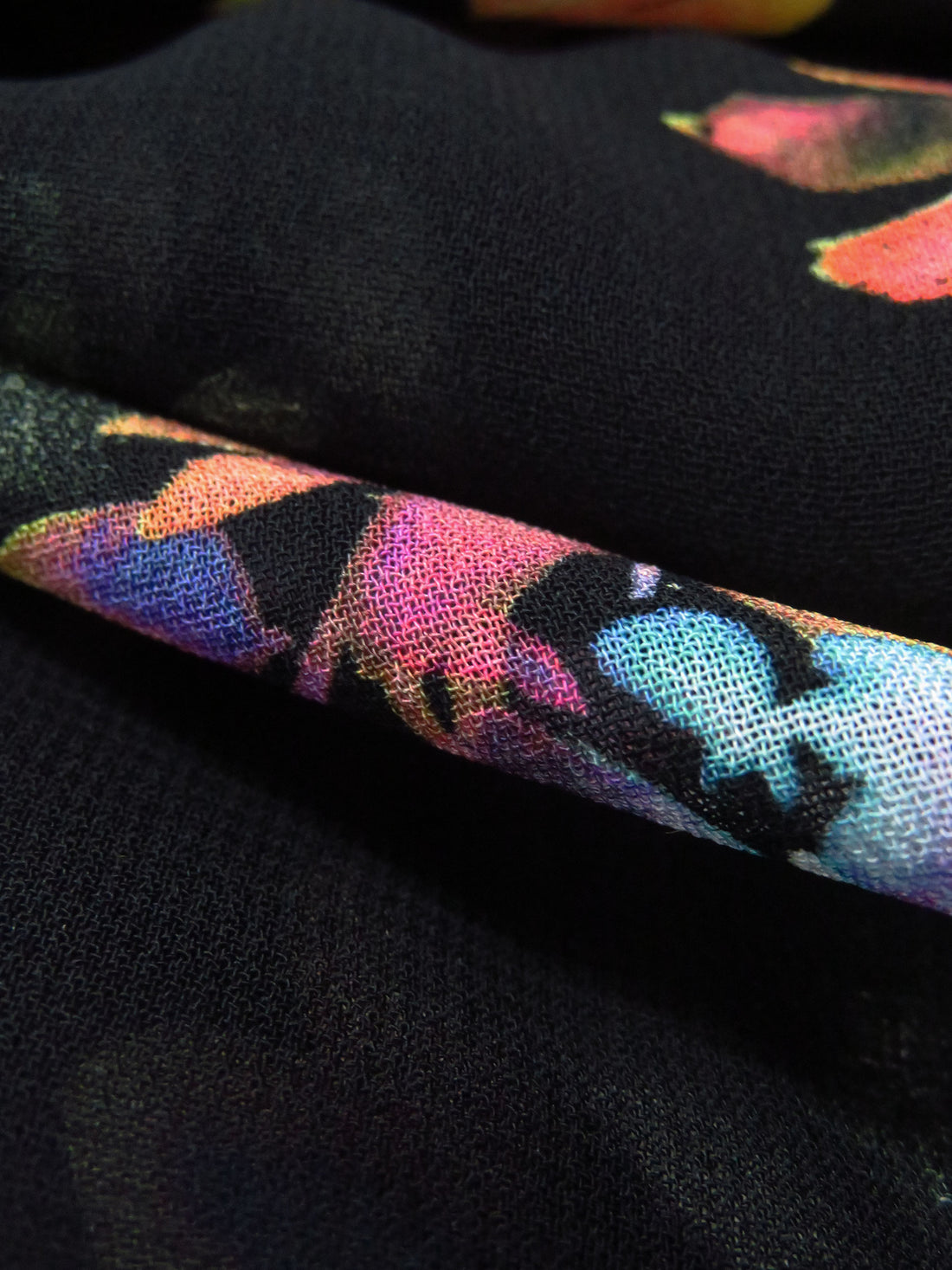 Black/Lemon/Pumpkin/Multi 100% Rayon Blurred & Watercolor Floral Print Georgette 50W