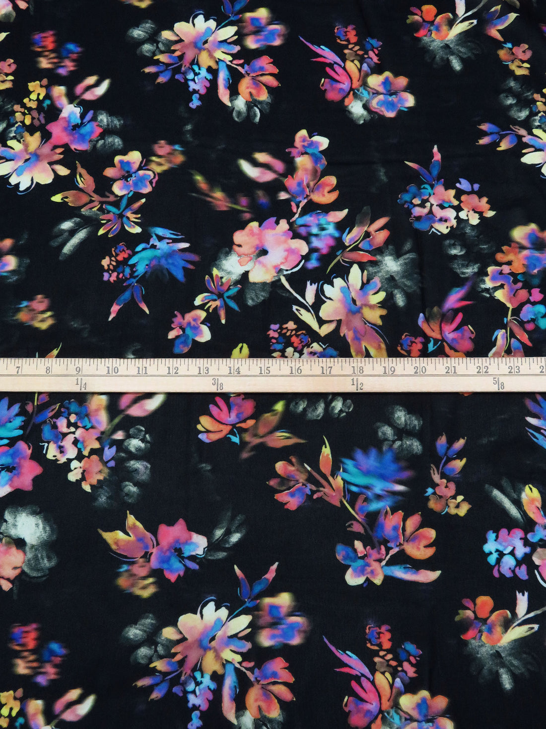 Black/Lemon/Pumpkin/Multi 100% Rayon Blurred & Watercolor Floral Print Georgette 50W