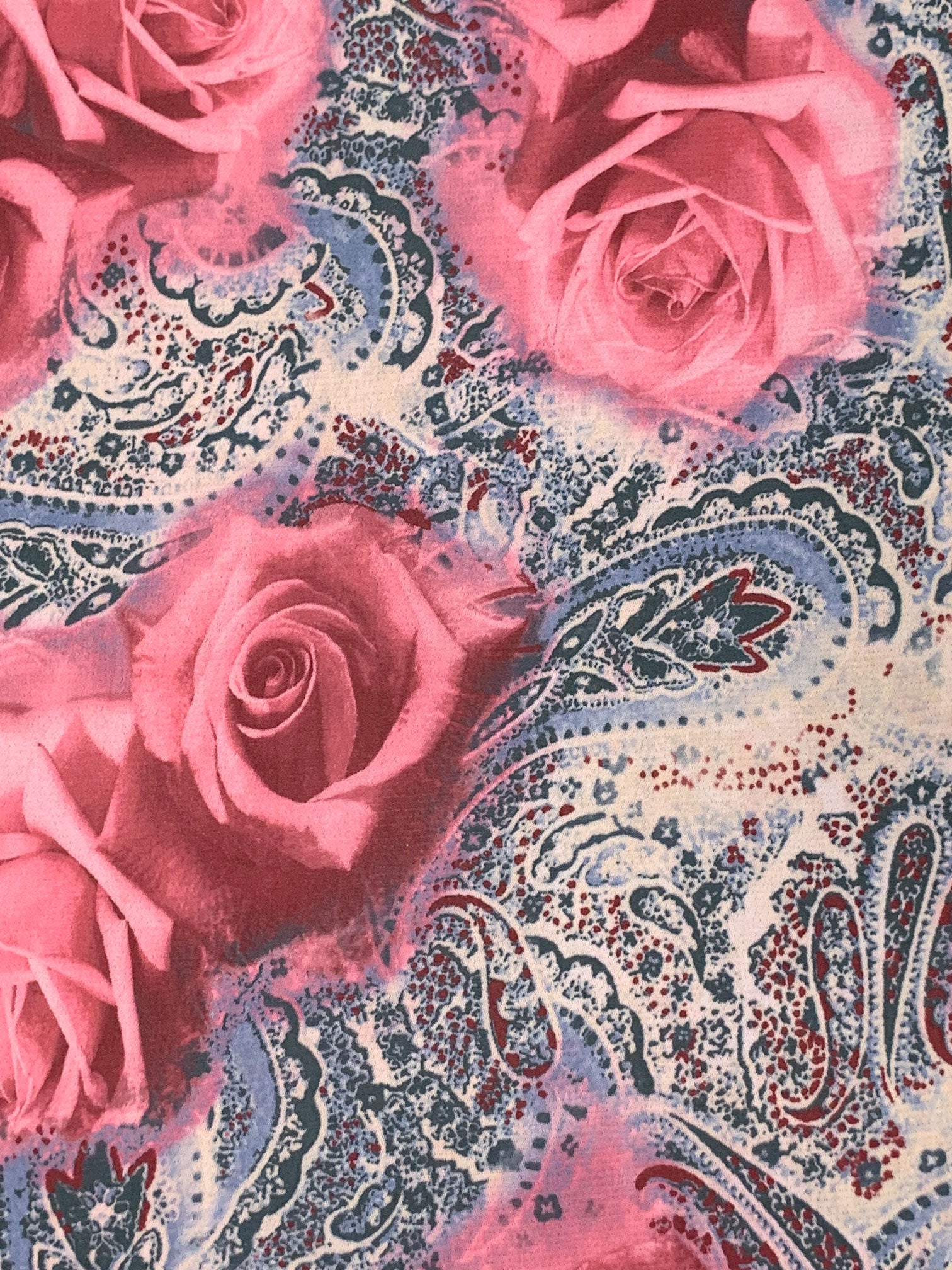GRANCY】Print Design Sheer Knit Light Pink/Shadow Blue/Multi Polyester/Lycra Floral Paisley Print