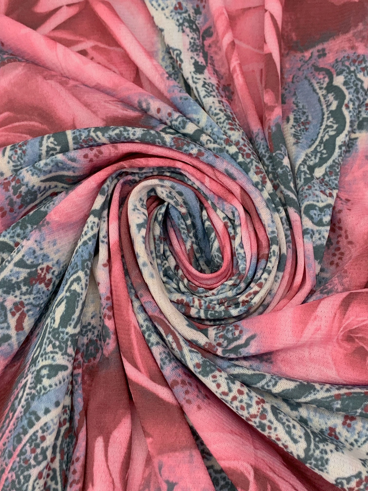 Light Pink/Shadow Blue/Multi Polyester/Lycra Floral Paisley Print