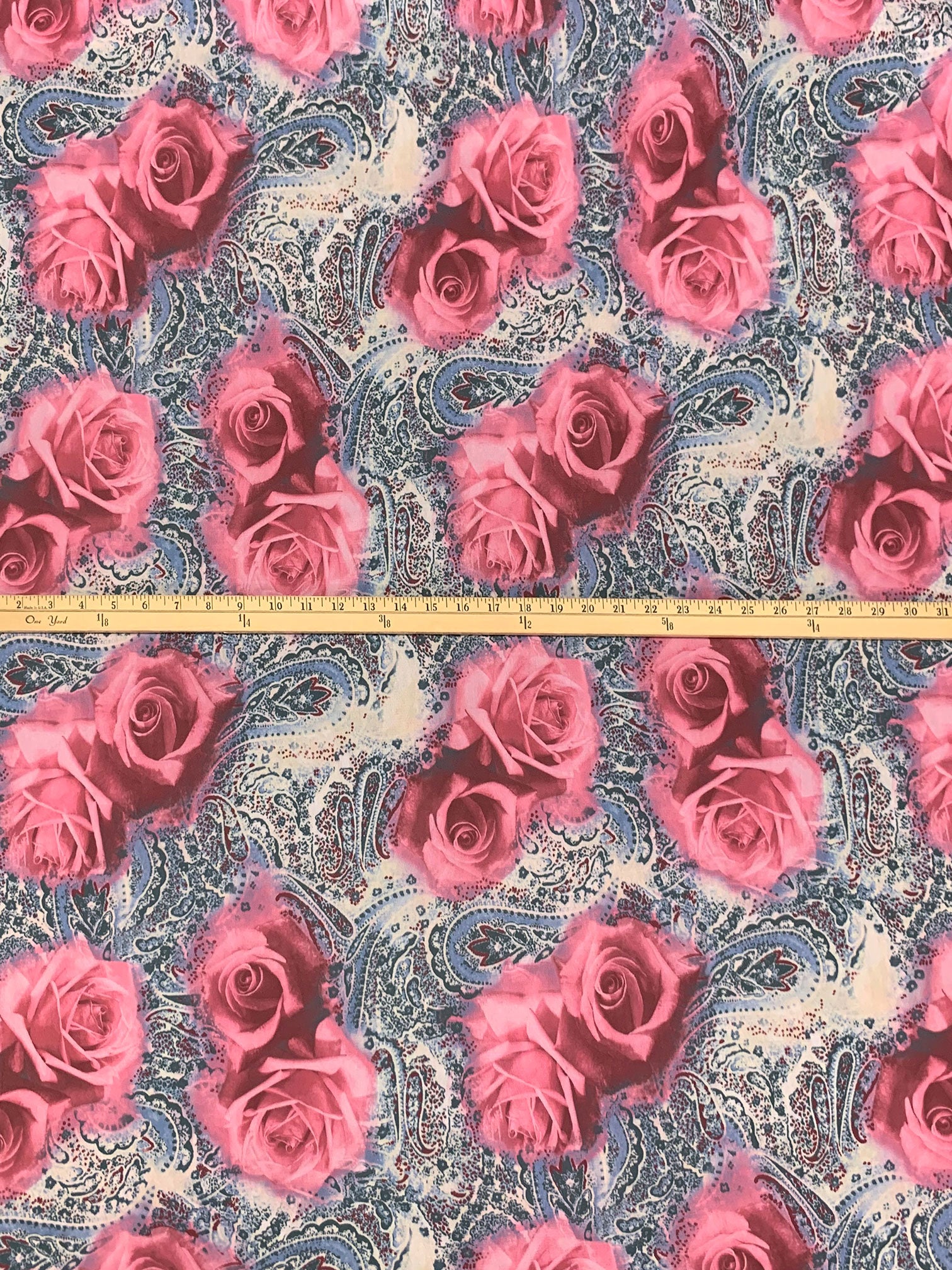 Light Pink/Shadow Blue/Multi Polyester/Lycra Floral Paisley Print