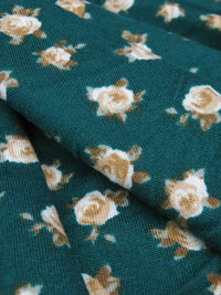 Dark Jungle Green/Coffee Brown/White Polyester/Lycra Small Rose Print Double Brushed Knit 58W