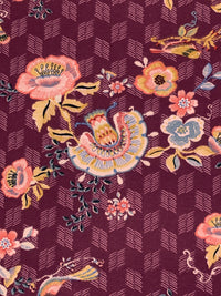 Berry/Cream/Slate Blue/Golden Tan 100% Polyester Birds & Motifs Print Bubble Crepe 58W