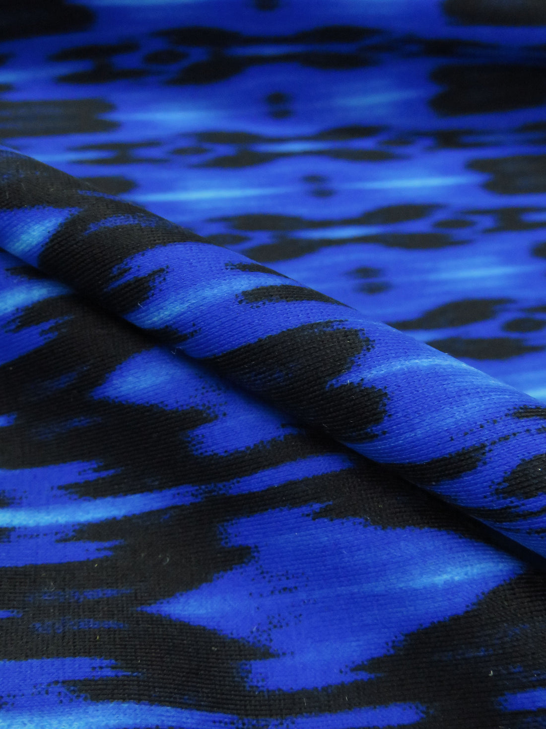 Cobalt/Sky Blue/Black Nylon/Lycra Hazy Distortion Print Swim/Activewear Knit - NY Designer - 53W