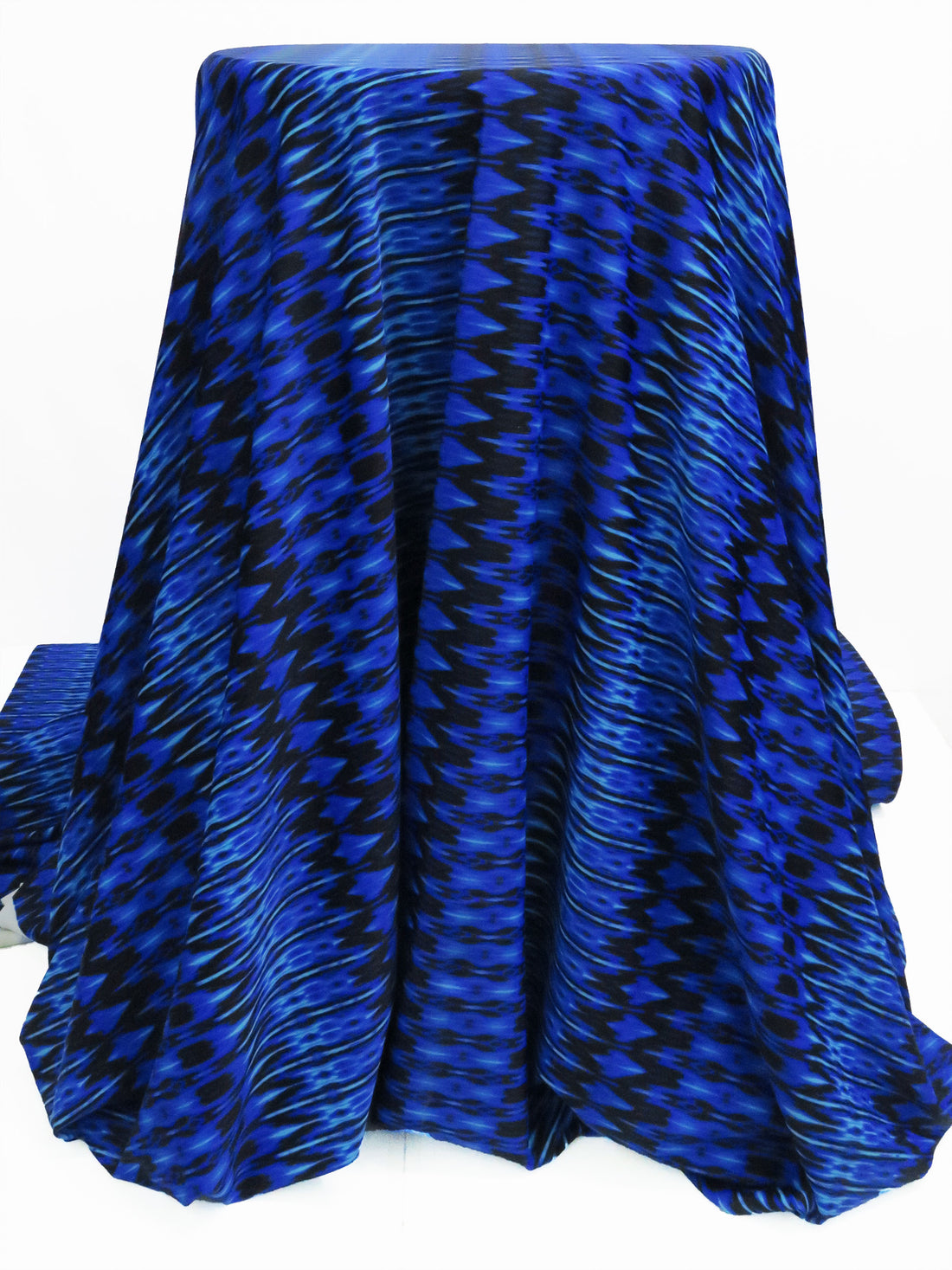 Cobalt/Sky Blue/Black Nylon/Lycra Hazy Distortion Print Swim/Activewear Knit - NY Designer - 53W