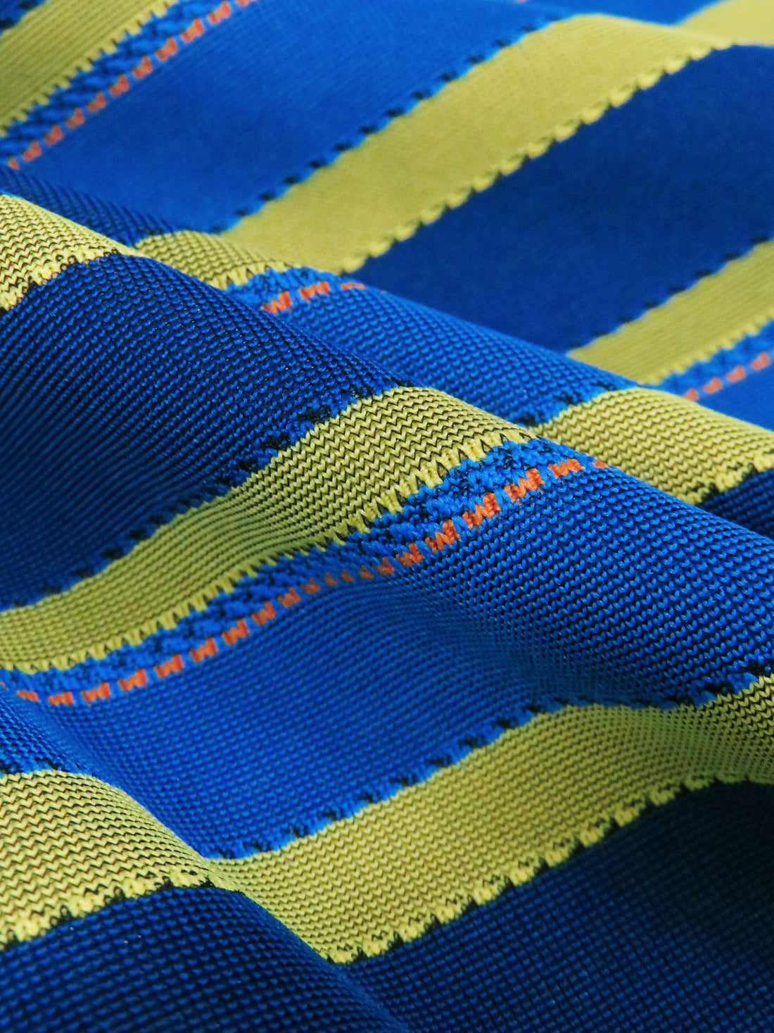 Cobalt/Avocado/Tangerine/Navy Nylon/Lycra Horizontal Jacquard Stripe Novelty Knit - NY Designer - 60W