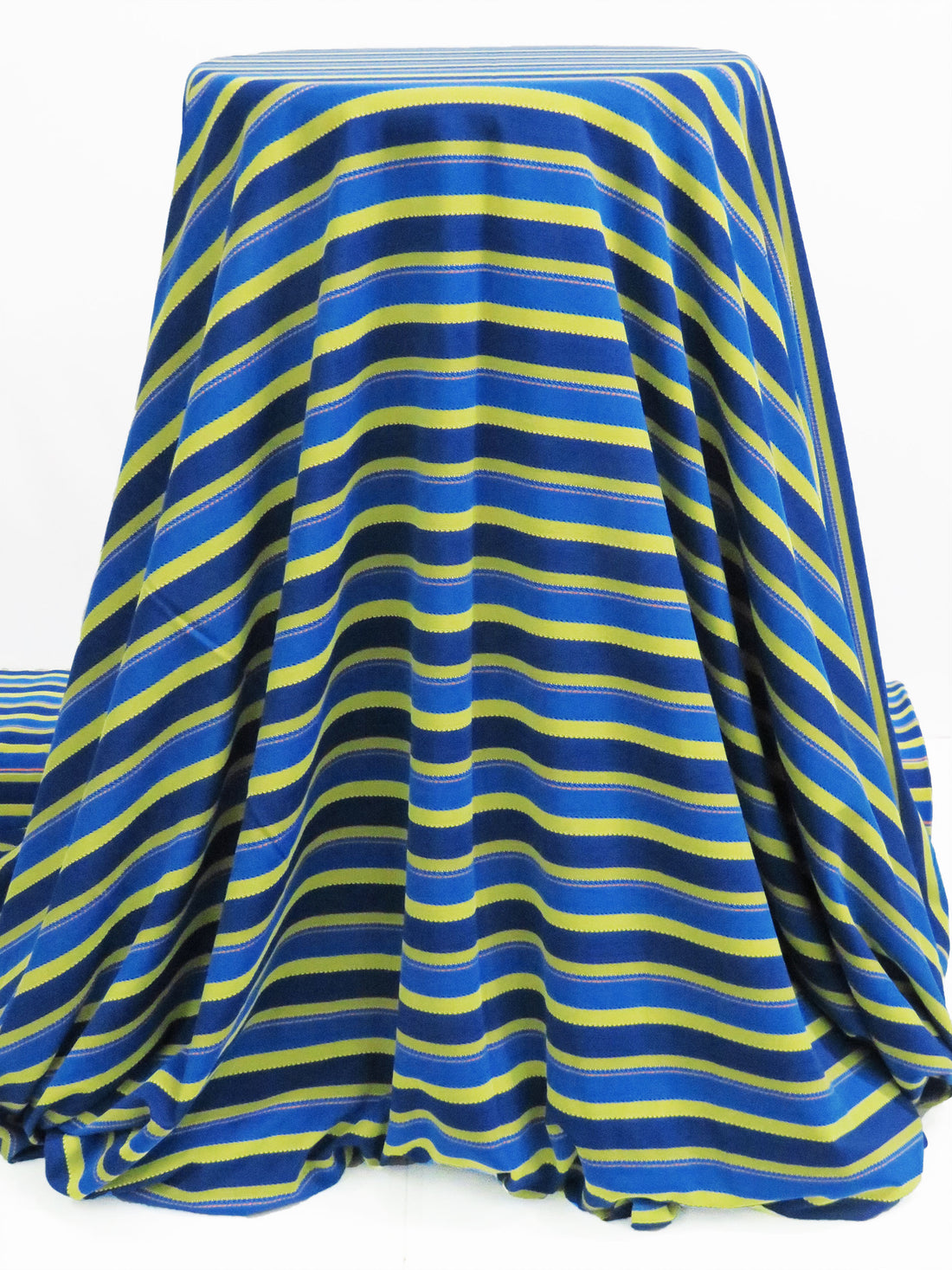 Cobalt/Avocado/Tangerine/Navy Nylon/Lycra Horizontal Jacquard Stripe Novelty Knit - NY Designer - 60W