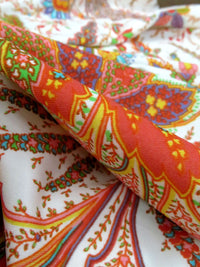 White/Soda Orange/Marigold/Multi Nylon/Lycra Ornate Floral Print Swim/Activewear Knit - NY Designer - 56W