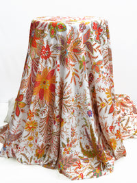 White/Soda Orange/Marigold/Multi Nylon/Lycra Ornate Floral Print Swim/Activewear Knit - NY Designer - 56W