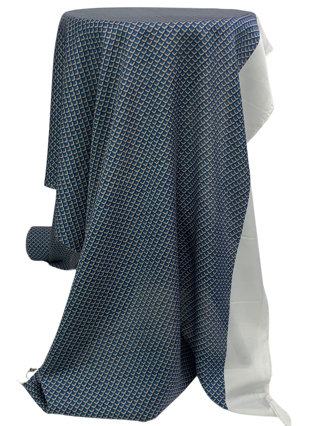 SOLD AS IS ONLY - Prussian Blue/Pale Brown 100% Silk Abstract Scales Print Twill Blouse Weight Woven - NY Designer - 23W