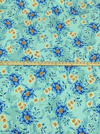 Seafoam/Dark Blue/Bronze/Multi Rayon/Lycra Floral Print Linen-Look Stretch Shirt Weight Woven 56W