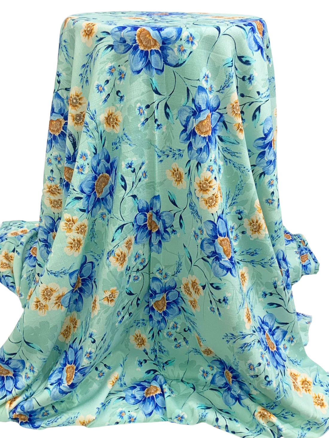 Seafoam/Dark Blue/Bronze/Multi Rayon/Lycra Floral Print Linen-Look Stretch Shirt Weight Woven 56W