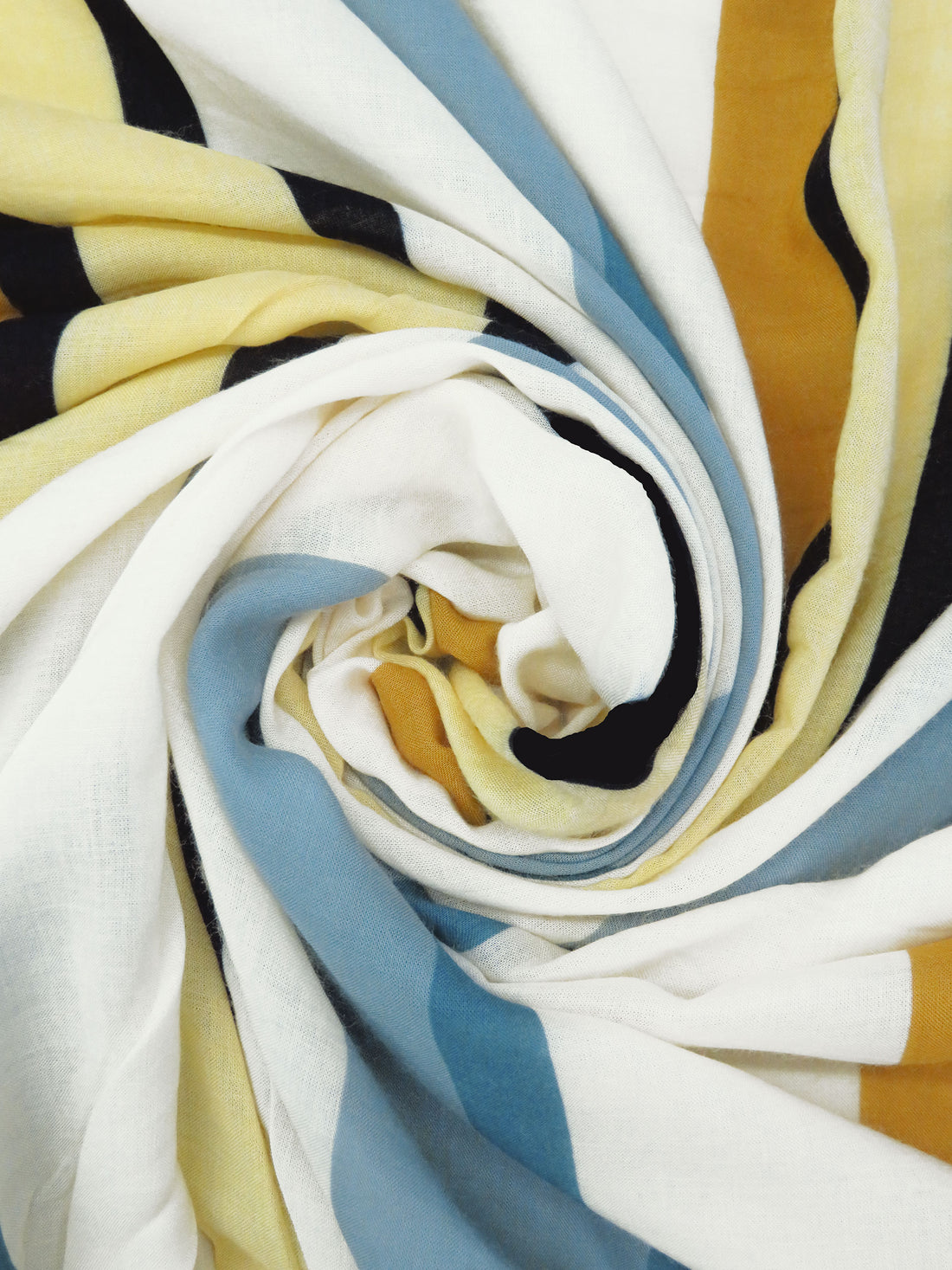 Cream/Pastel Yellow/Pewter Blue/Multi 100% Rayon Vertical Stripe Print Voile 56W
