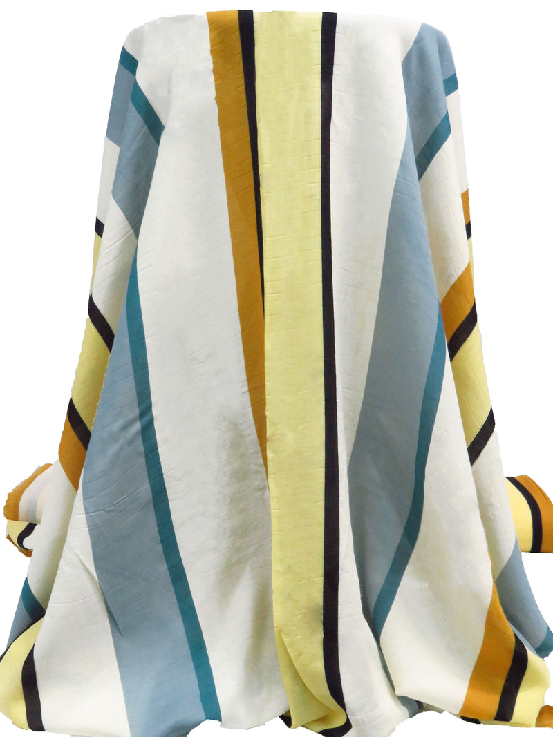 Cream/Pastel Yellow/Pewter Blue/Multi 100% Rayon Vertical Stripe Print Voile 56W