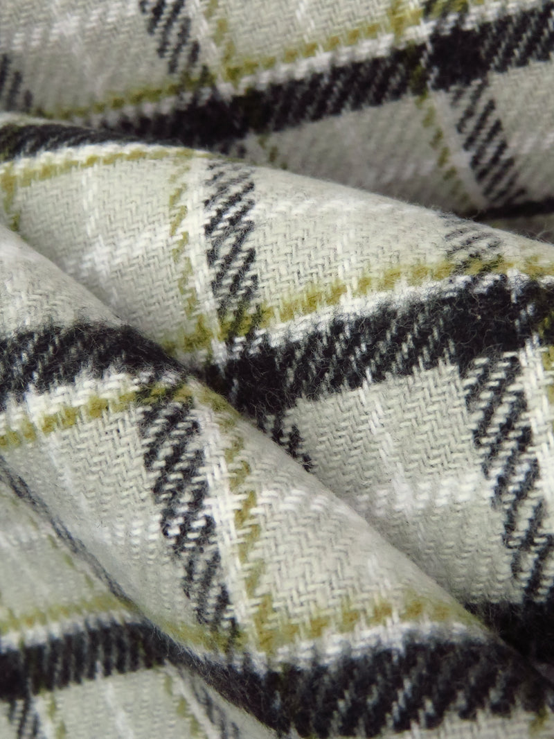 Pastel Gray/Black/Old Moss Green/Multi 100% Cotton Plaid Weave Brushed Suiting 56W