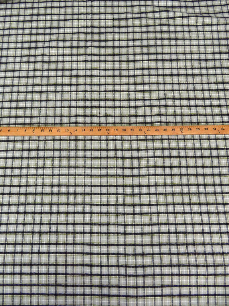 Pastel Gray/Black/Old Moss Green/Multi 100% Cotton Plaid Weave Brushed Suiting 56W