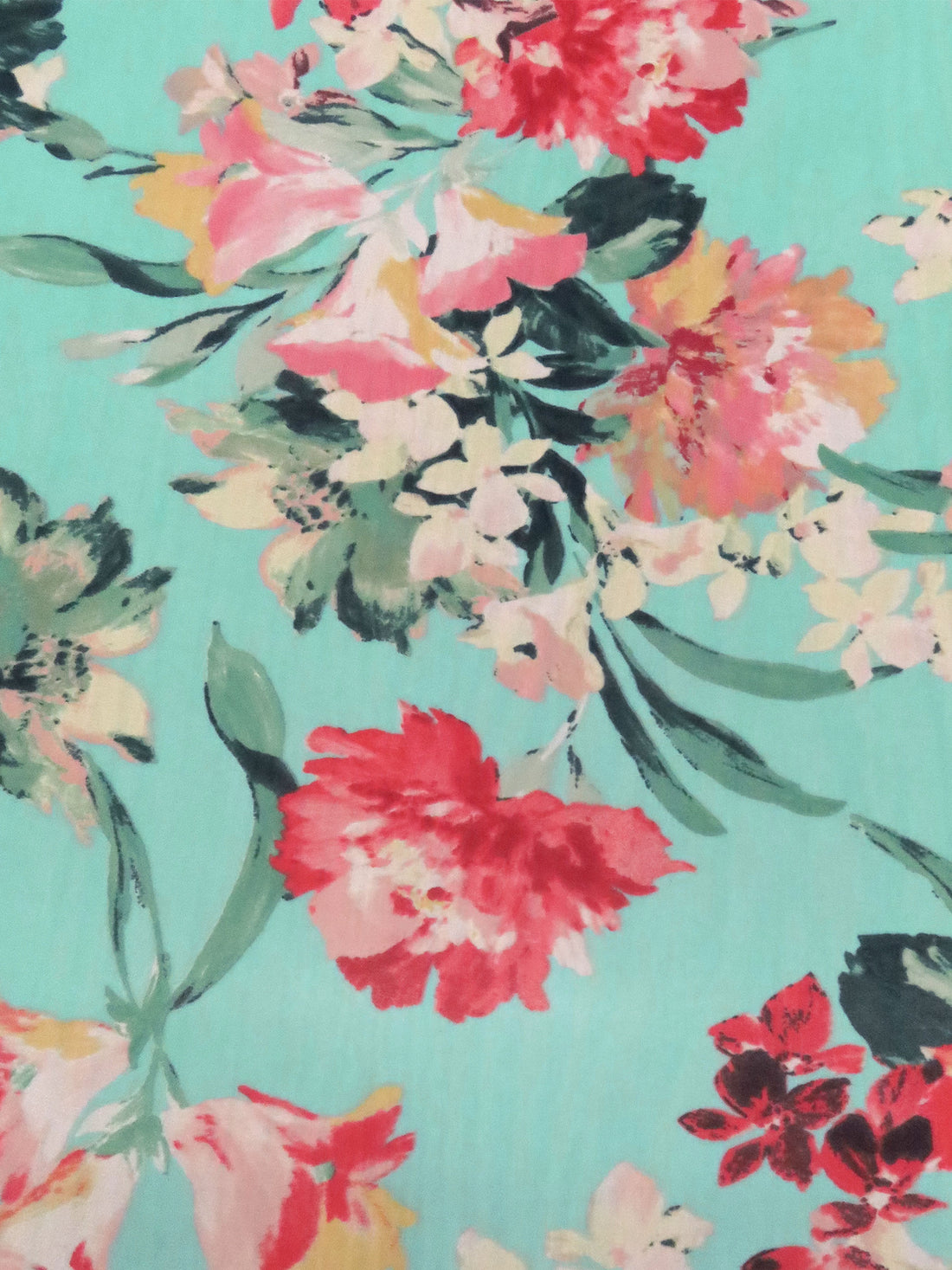 Robin's Egg Blue/Fire Engine Red/Spring Green/Multi 100% Polyester Painterly Floral Print Georgette 58W