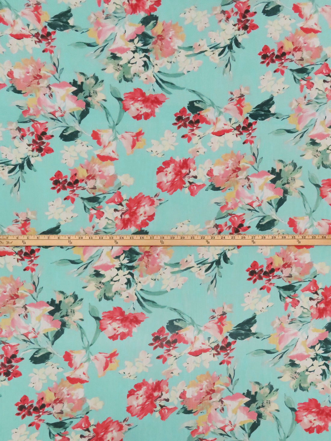 Robin's Egg Blue/Fire Engine Red/Spring Green/Multi 100% Polyester Painterly Floral Print Georgette 58W