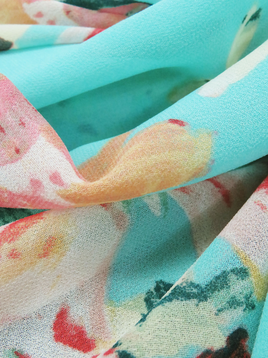 Robin's Egg Blue/Fire Engine Red/Spring Green/Multi 100% Polyester Painterly Floral Print Georgette 58W