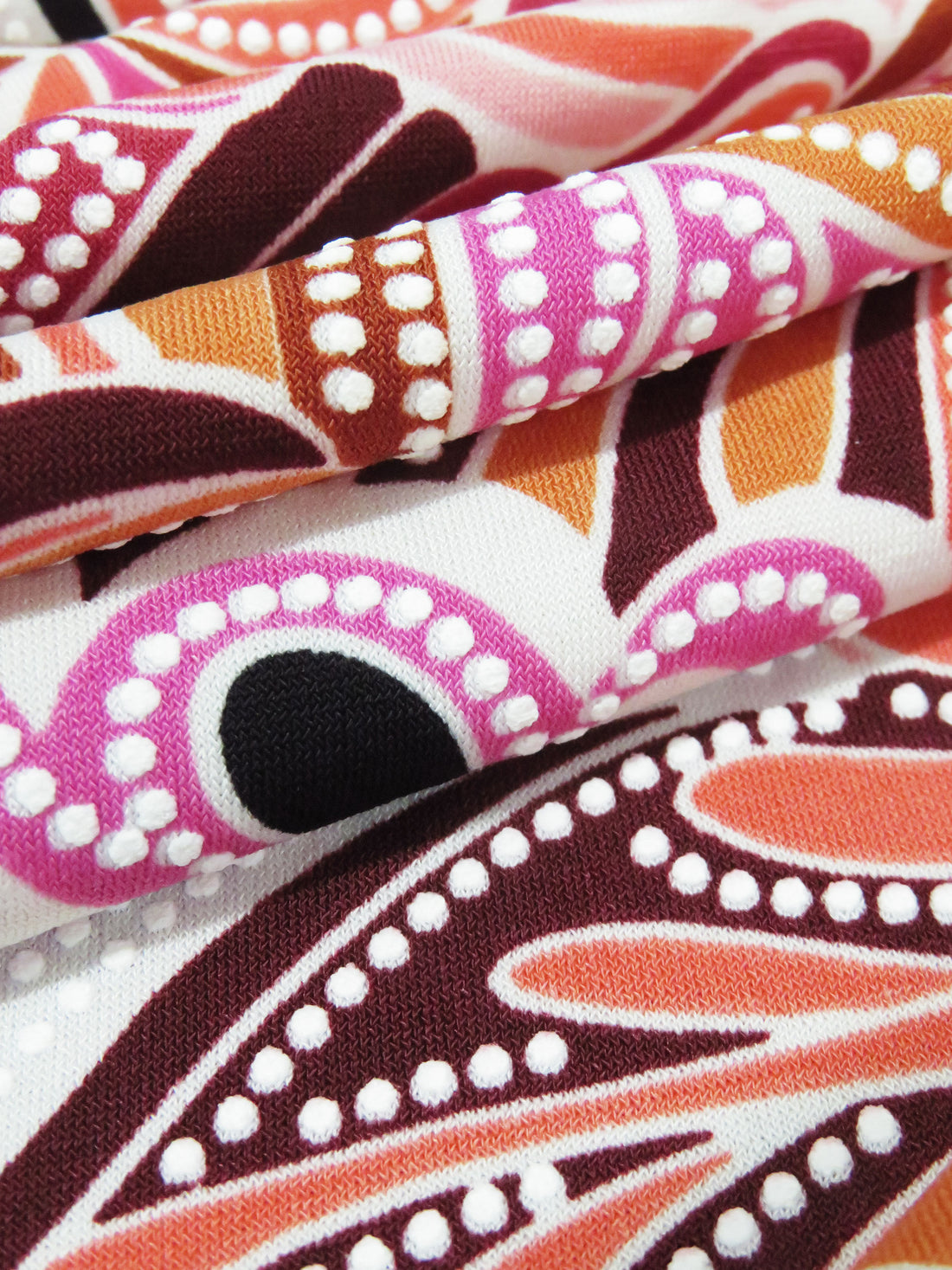 Raspberry Pink/Spiced Orange/Maroon/Multi Polyester/Lycra Single Border Ornate Puff Paint Print ITY Knit 56W
