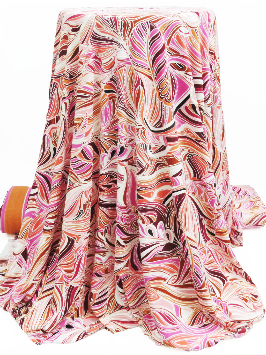 Raspberry Pink/Spiced Orange/Maroon/Multi Polyester/Lycra Single Border Ornate Puff Paint Print ITY Knit 56W