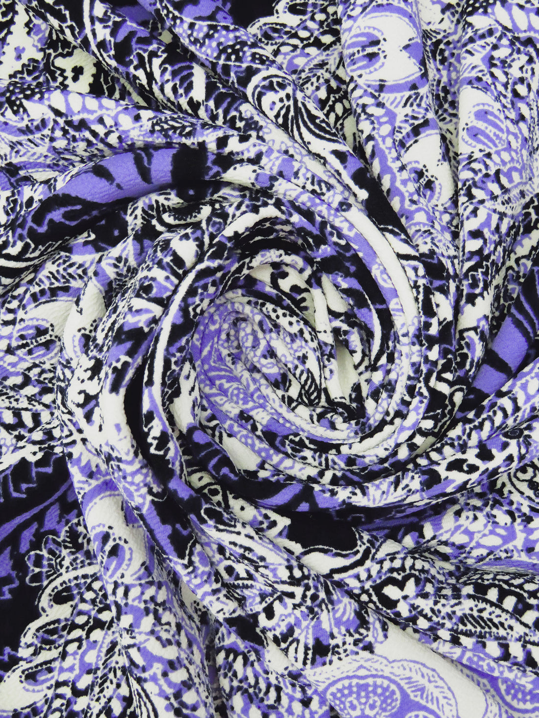 Black/Ube Purple/White Polyester/Lycra Everything Paisley Print Liverpool Double Knit 58W