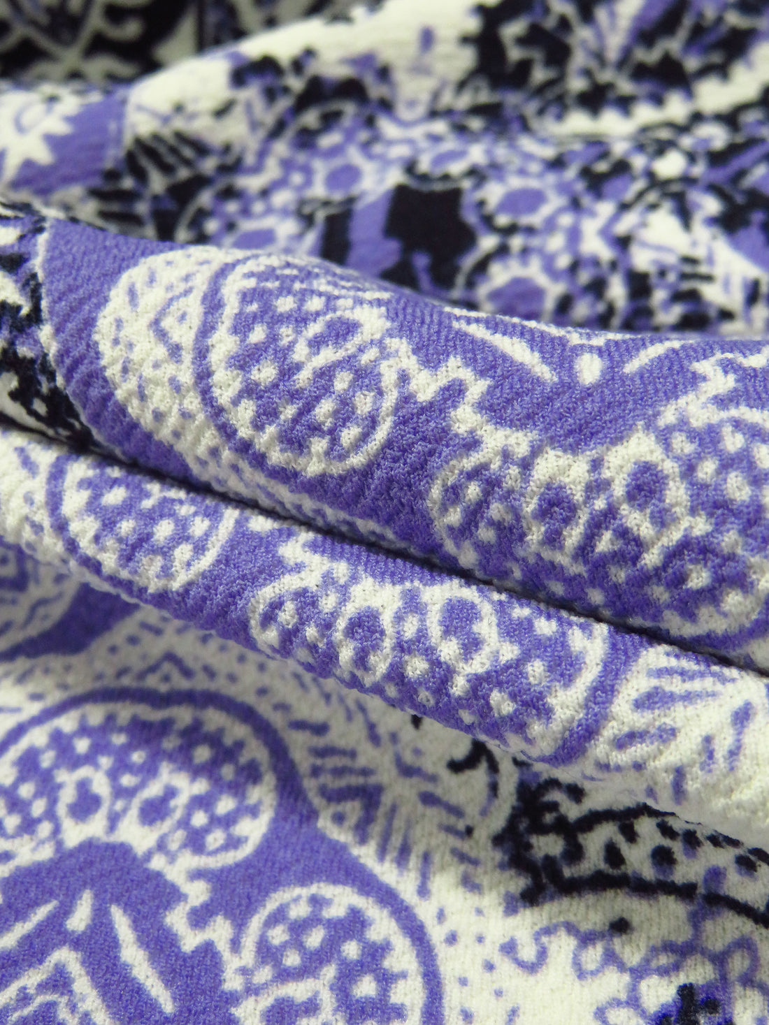 Black/Ube Purple/White Polyester/Lycra Everything Paisley Print Liverpool Double Knit 58W