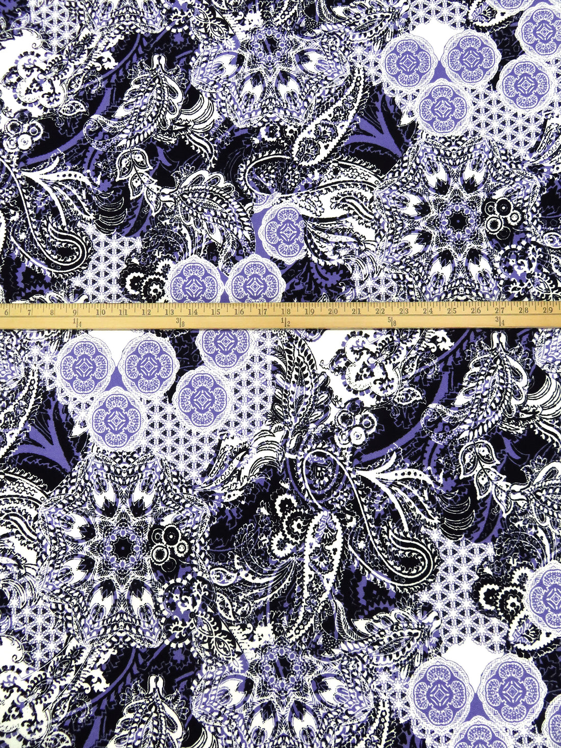 Black/Ube Purple/White Polyester/Lycra Everything Paisley Print Liverpool Double Knit 58W