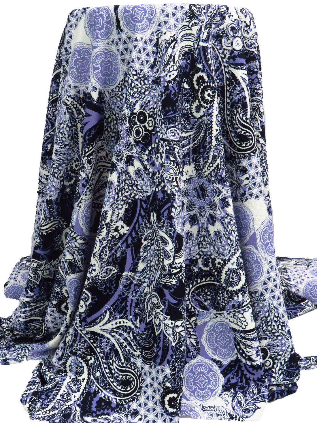 Black/Ube Purple/White Polyester/Lycra Everything Paisley Print Liverpool Double Knit 58W