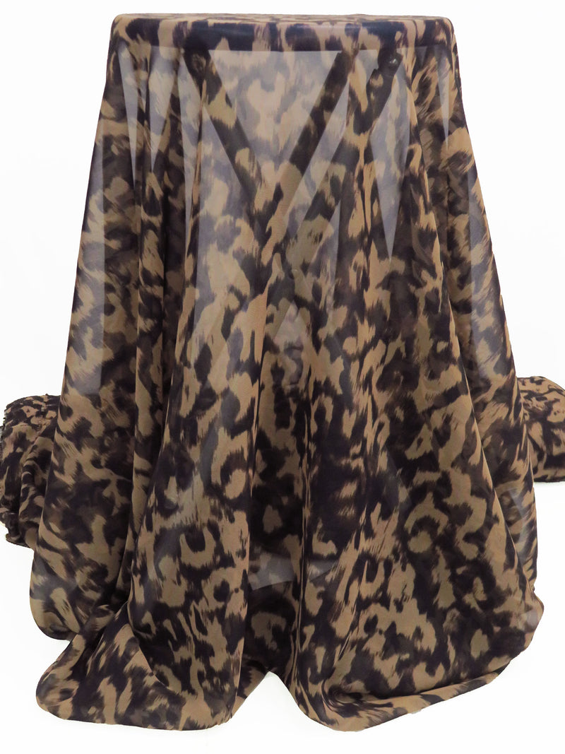 Pale Brown/Dark Espresso 100% Polyester Animal Print Chiffon - Famous Dress Designer - 60W