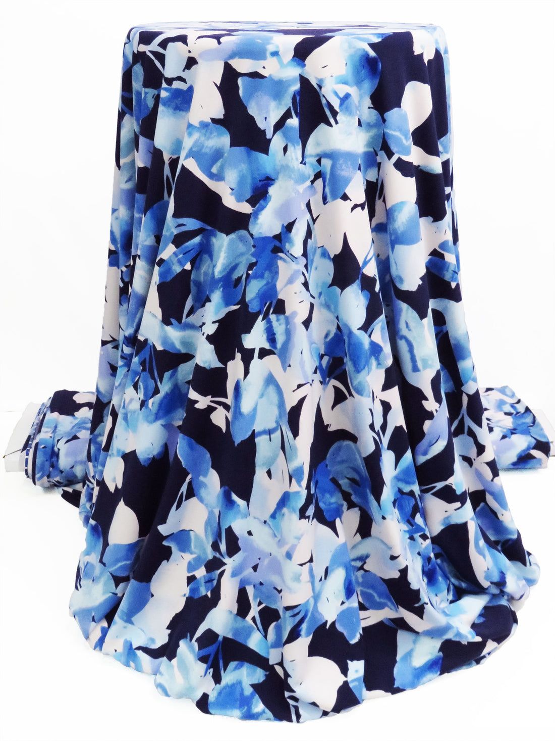 Navy/Bluebell/White/Multi Polyester/Lycra Watercolor Floral Print ITY Knit 58W