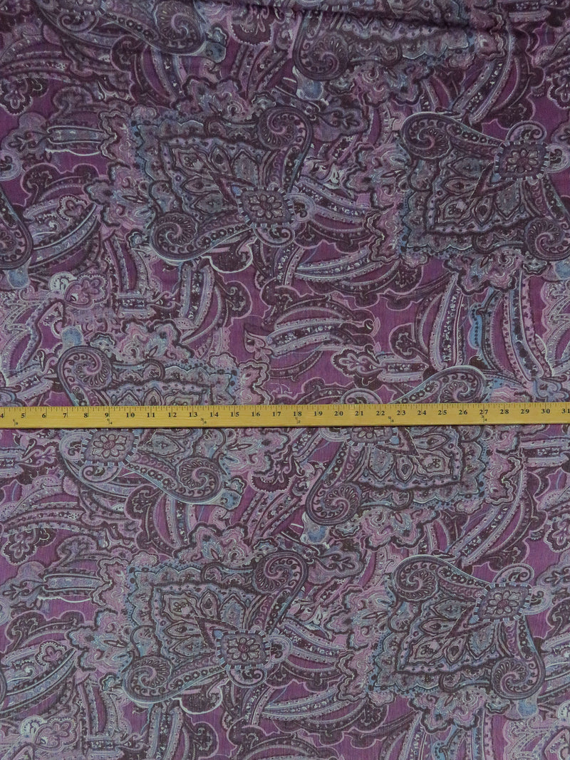 Royal Purple/Slate Blue/Deep Plum/Multi 100% Polyester Ornate Floral Print Crinkle Chiffon 56W