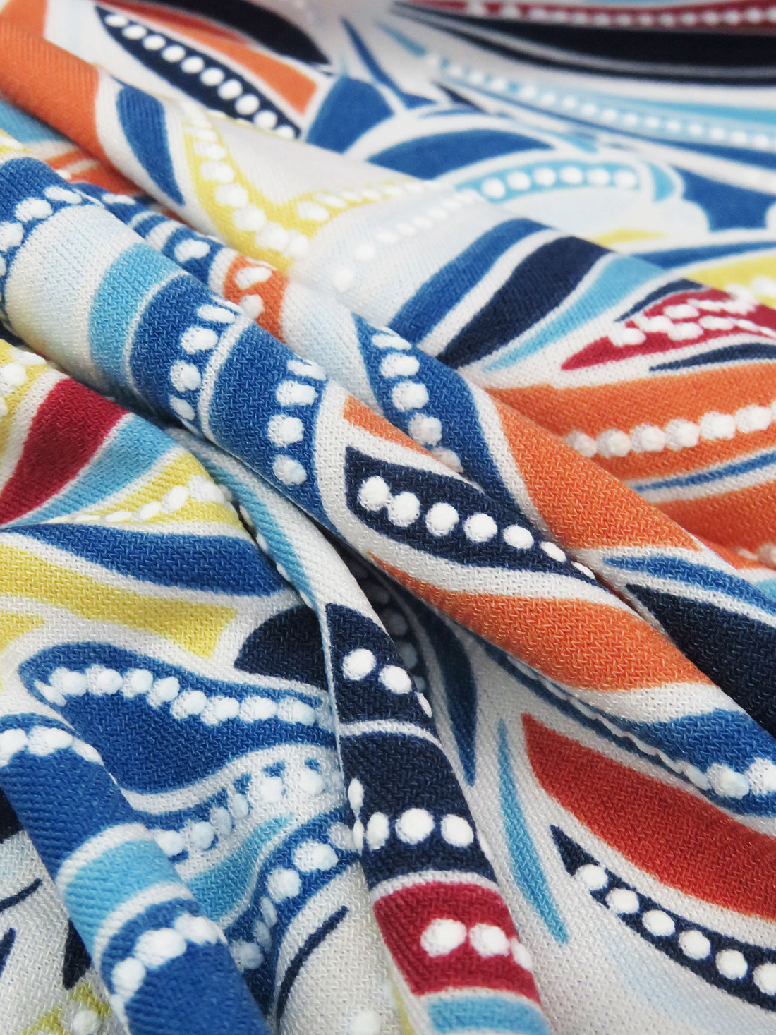 Azure Blue/Lemon/Pumpkin Spice/Multi Polyester/Lycra Single Border Ornate Puff Paint Print ITY Knit 56W