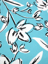 Sky Blue/White/Black 100% Polyester Floral Print Mikado Satin Twill - Famous Dress Designer - 60W