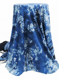 Navy/White/Lapis Blue Polyester/Lycra Double Border Ornate Floral Puff Paint Print ITY Knit 54W