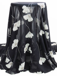 Muted Midnight Navy/Ghost White/Dark Chocolate Brown 100% Polyester Floral Print Chiffon - Famous Dress Designer - 57W