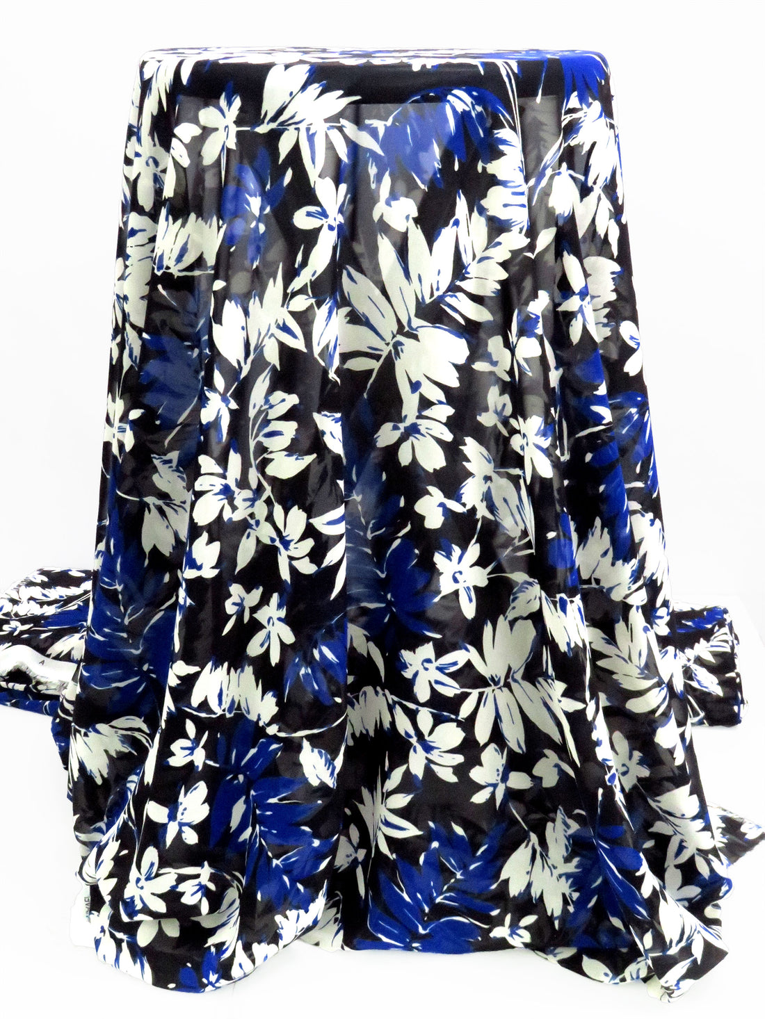 Black/Dark Cobalt/Smokey White 100% Polyester Foliage Print Chiffon 56W