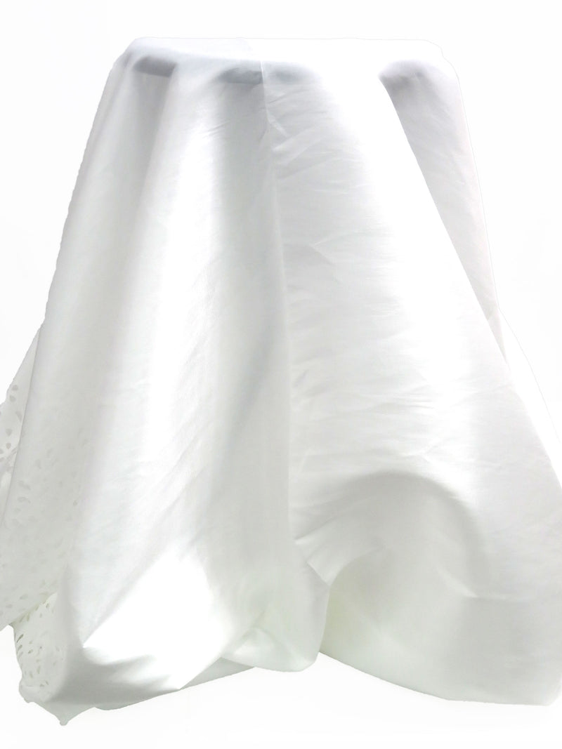 Chalk White 100% Polyester Scalloped Laser Cut Floral Single Border Taffeta - Famous Dress Designer - 54W