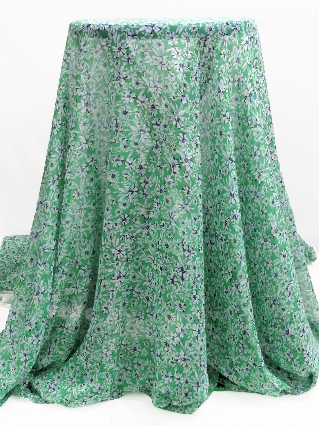 Irish Green/Pale Cornflower Blue/Navy/Ghost White 100% Polyester Floral Print Georgette 56W