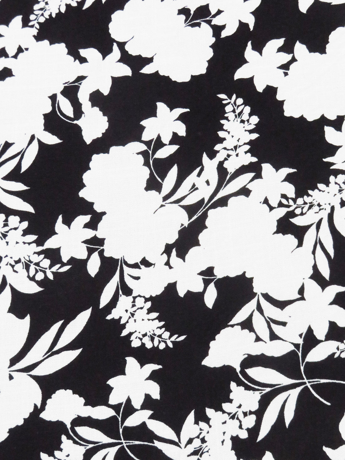 Black/White Rayon/Lycra Floral Silhouette Print Linen-Look Stretch Shirt Weight Woven 52W
