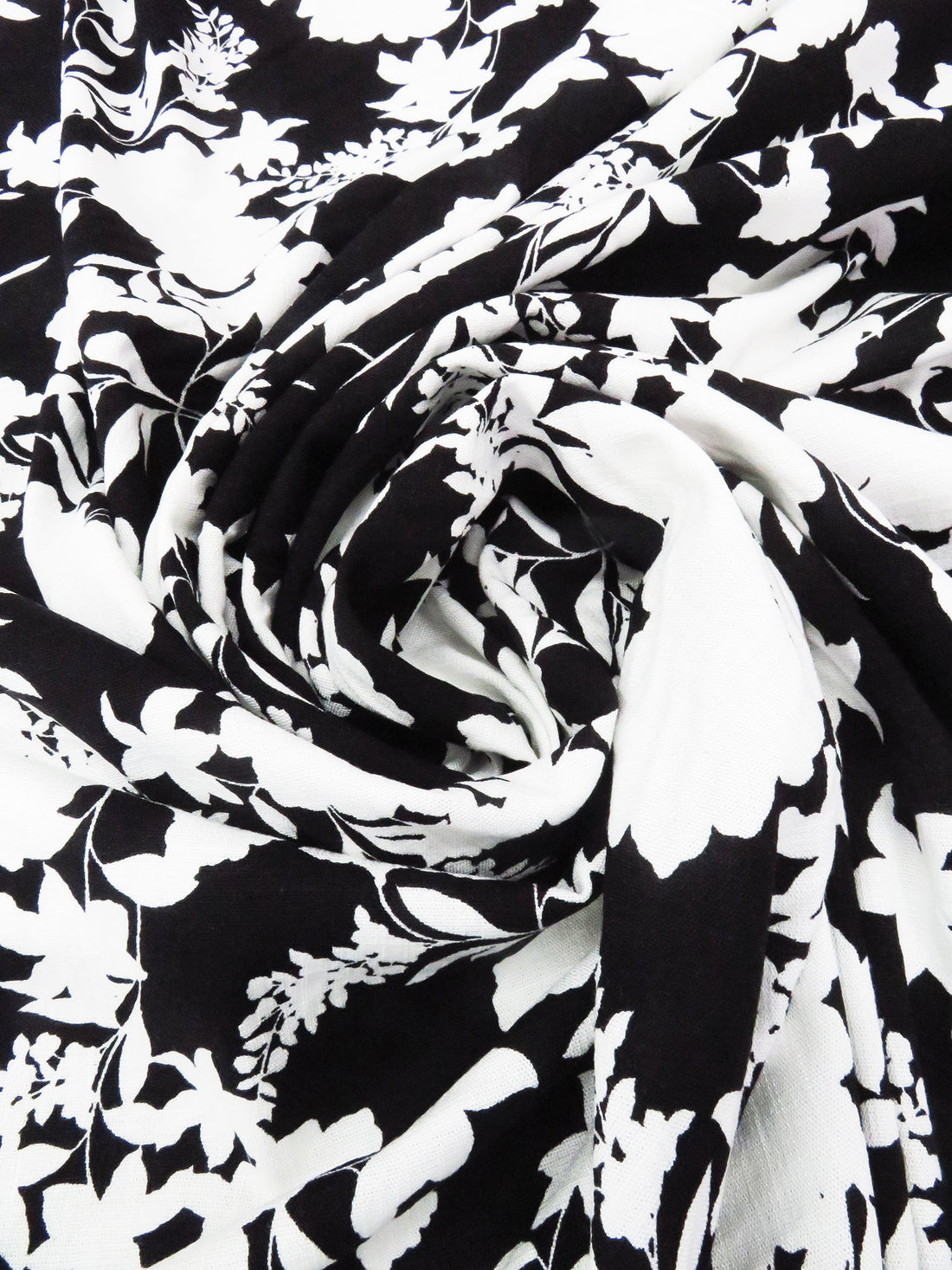 Black/White Rayon/Lycra Floral Silhouette Print Linen-Look Stretch Shirt Weight Woven 52W