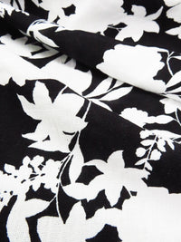 Black/White Rayon/Lycra Floral Silhouette Print Linen-Look Stretch Shirt Weight Woven 52W