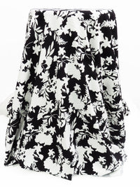 Black/White Rayon/Lycra Floral Silhouette Print Linen-Look Stretch Shirt Weight Woven 52W